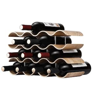 14-Bottle Natural Countertop Wine Rack, 4-Tier Wooden Wine Storage Rack, Freestanding Wine Bottle Holder Stand