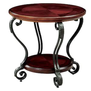 May 28 in. Brown Cherry Round Glass Top End Table