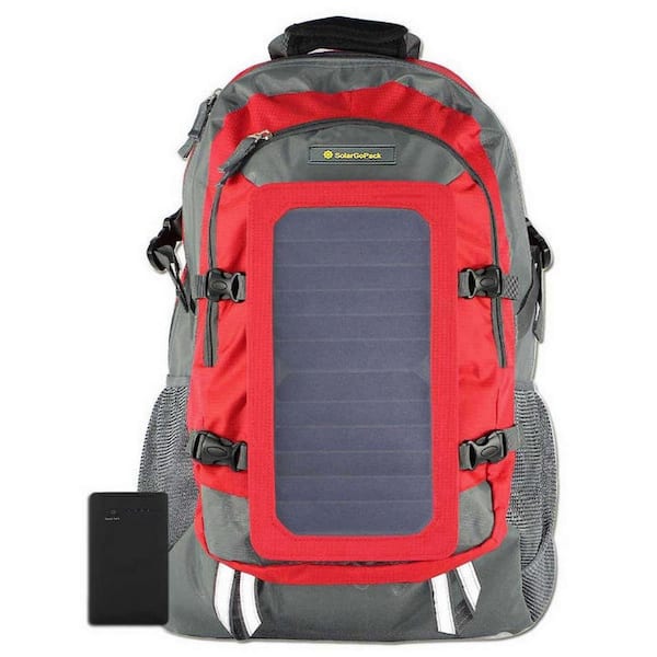 SolarGoPack Solar Backpack, 10k mAh battery, 7-Watt Solar Panel in Red