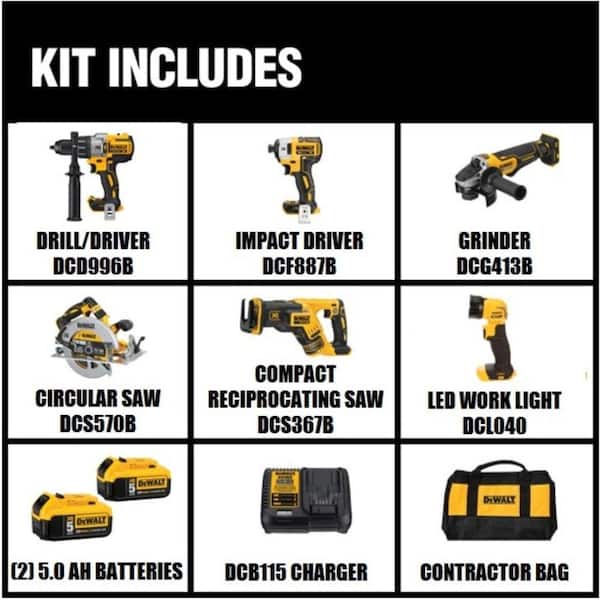 20V MAX Cordless 6 Tool Combo Kit with (2) 20V 5.0Ah Batteries and Charger