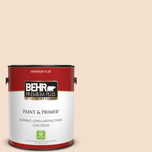BEHR PREMIUM PLUS 1 gal. #S250-1 Macaroon Cream Flat Low Odor Interior Paint & Primer