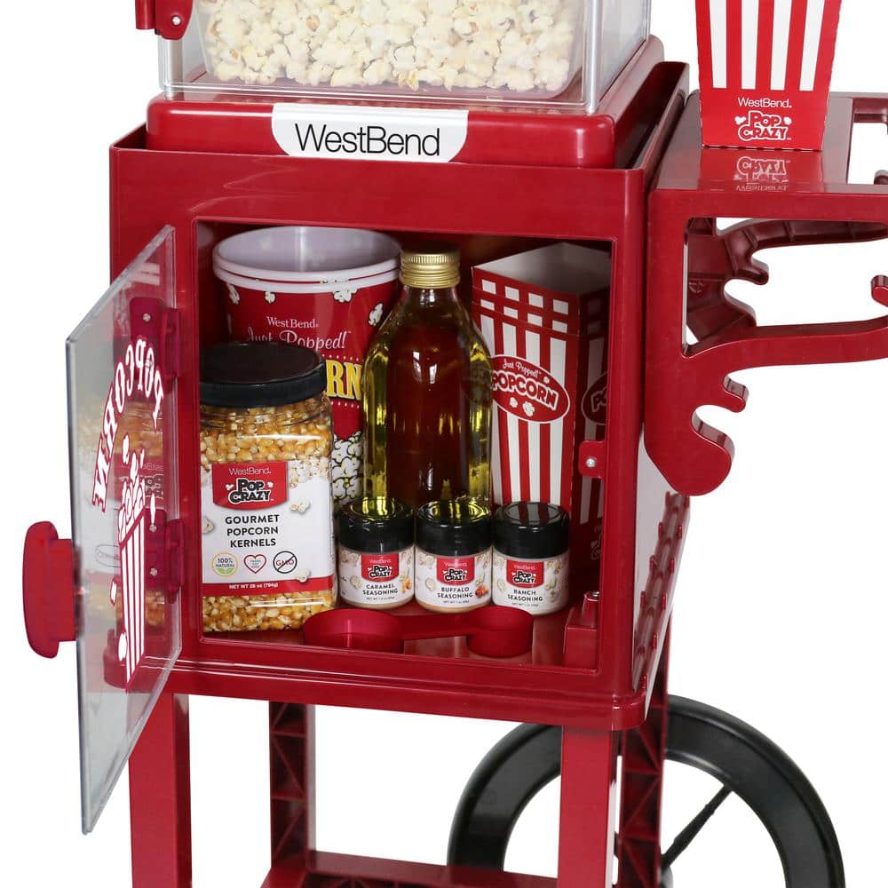 Vintage Red Stainless Steel Popcorn Machine with Cart