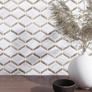 Wooden Beige 9.65 in. x 10.63 in. Geometric Polished Marble Mosaic Tile (7.2 sq. ft./Case)