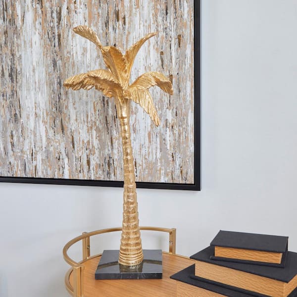 Litton Lane 9 in. x 27 in. Gold Polystone Palm Tree Sculpture