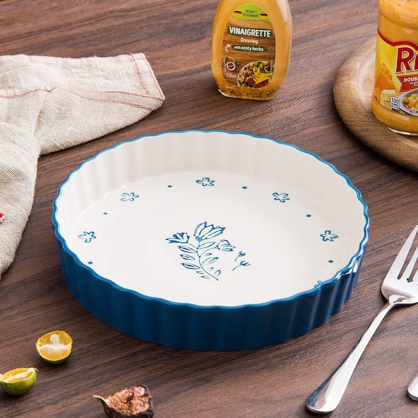 9-in. Round Ceramic Pie Dish Deep Tart Pan Fluted Edge Porcelain Bakeware Pie Plate for Quiche and Casserole