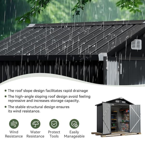 Sizzim Black 6 ft. W x 4 ft. D Metal Shed with Vents for Tools