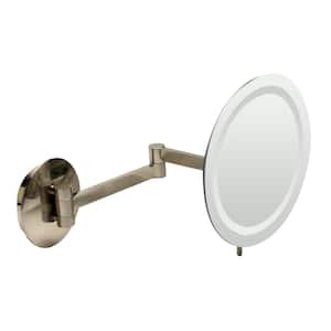 9 in. x 9 in. Lighted Wall Makeup Mirror in Brushed Nickel