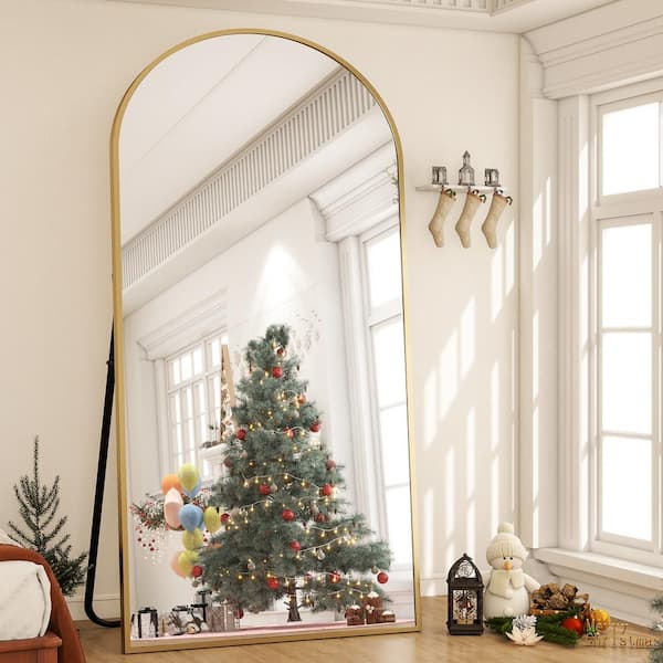Gold 35 in. W x 78 in. H Arched Classic Aluminum Alloy Framed Full Length Mirror Standing Floor Mirror