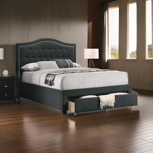 Benjara Buk Charcoal Gray Wood Frame King Size Platform Bed