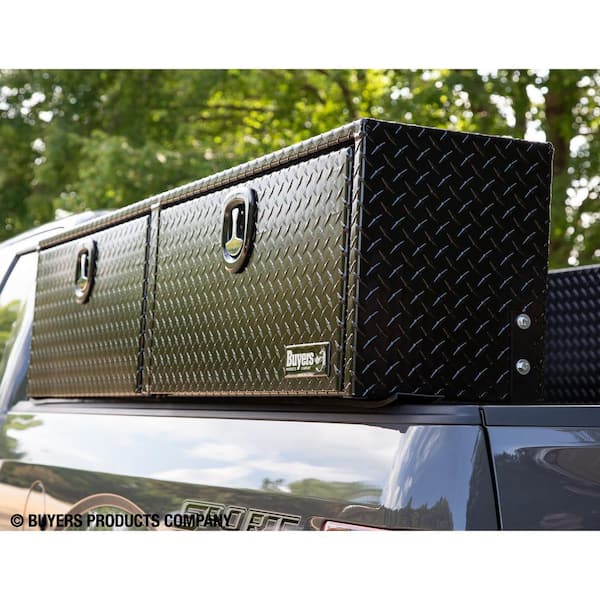 Buyers Products 72 inch Gloss Black Diamond Tread Aluminum Contractor Top Mount Truck Box with Drawers 1721678