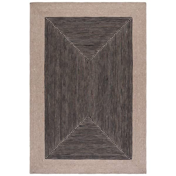 Braided Beige/Black 9 ft. x 12 ft. Striped Area Rug