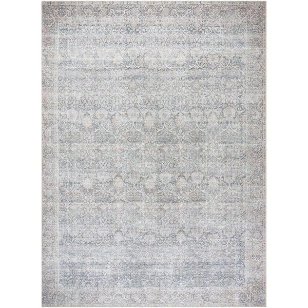 Livabliss Lorelai Gray Traditional 9 ft. x 12 ft. Indoor Machine-Washable Area Rug