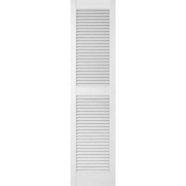 Ekena Millwork 14-1/2 in. x 77 in. Lifetime Vinyl Custom Straight Top Center Mullion Open Louvered Shutters Pair Bright White