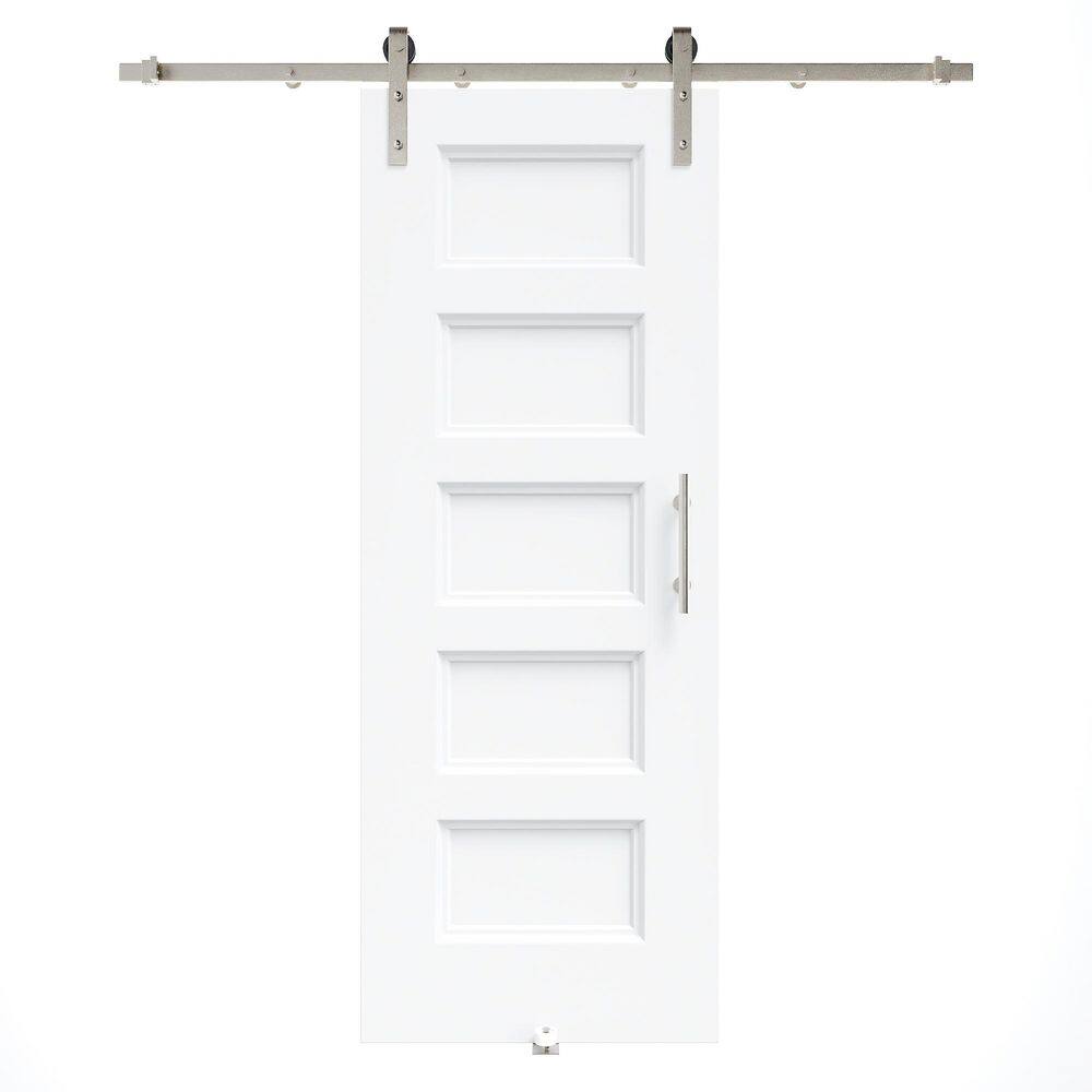 24 in. x 80 in. 5 Panel White Primed MDF No Assembly Required Easy Install Sliding Barn Door with Hardware Kit Nickel price history on PriceWatchPro