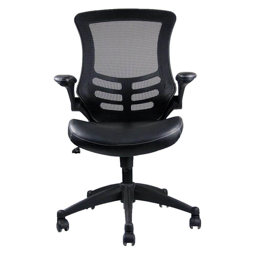 Ergonomic Black Mesh and Leather Task Chair with Adjustable Arms