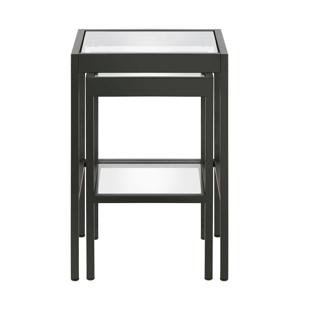 Alexis Transitional Blackened Bronze Nested Side Table Set with Glass Tops