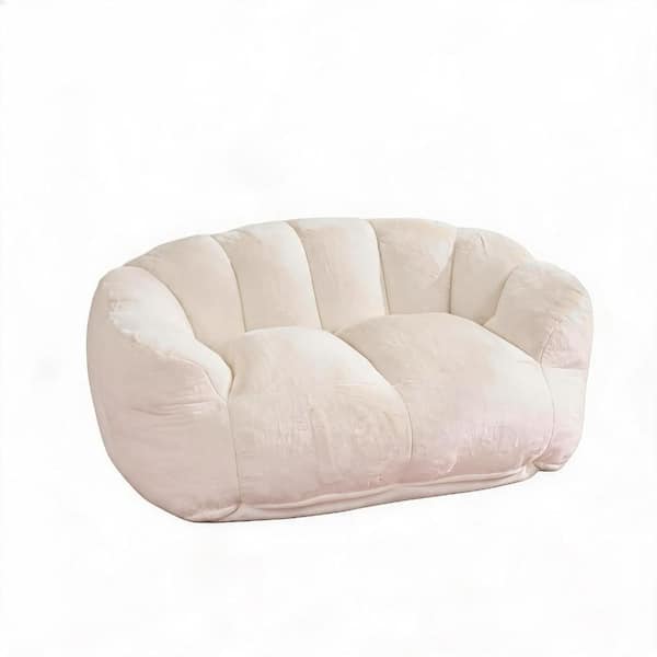 CozyNest 59 in. Two Seater Bean Bag Loveseat Sofa Beige Faux Fur with High Density Foam Filler