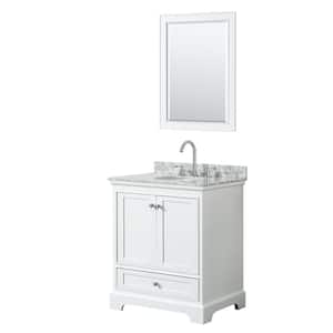Deborah 30 in. Single Vanity in White with Marble Vanity Top in White Carrara with White Basin and 24 in. Mirror