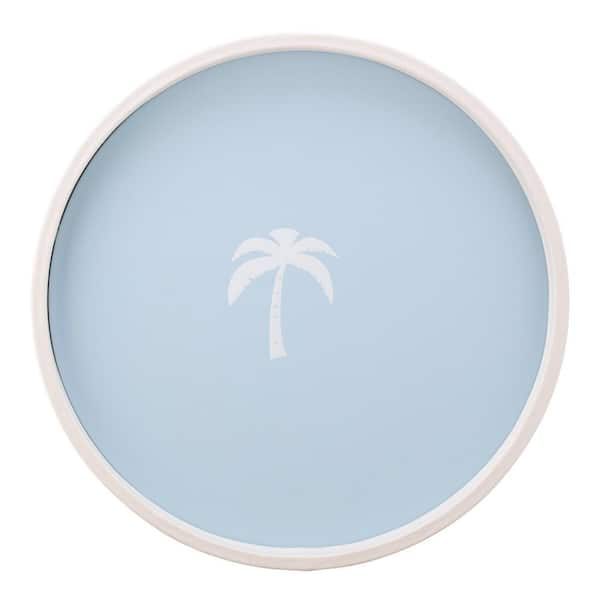 Kraftware PASTIMES Palm Tree 14 in. W x 1.3 in. H x 14 in. D Round Light Blue Leatherette Serving Tray