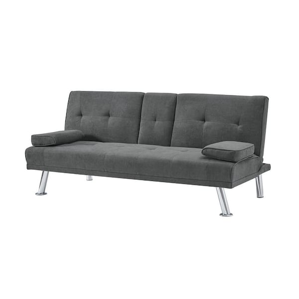 mieres Mid-Century Modern 66.2 in. W Straight Arms Linen Fabric Upholstered Convertible Straight Sofa Twin Sleeper in Gray