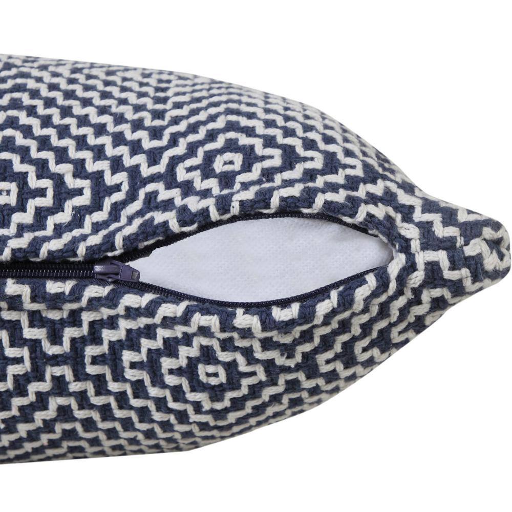 Delight Blue and White Diamond Woven Geometric Cotton Lumbar Pillow