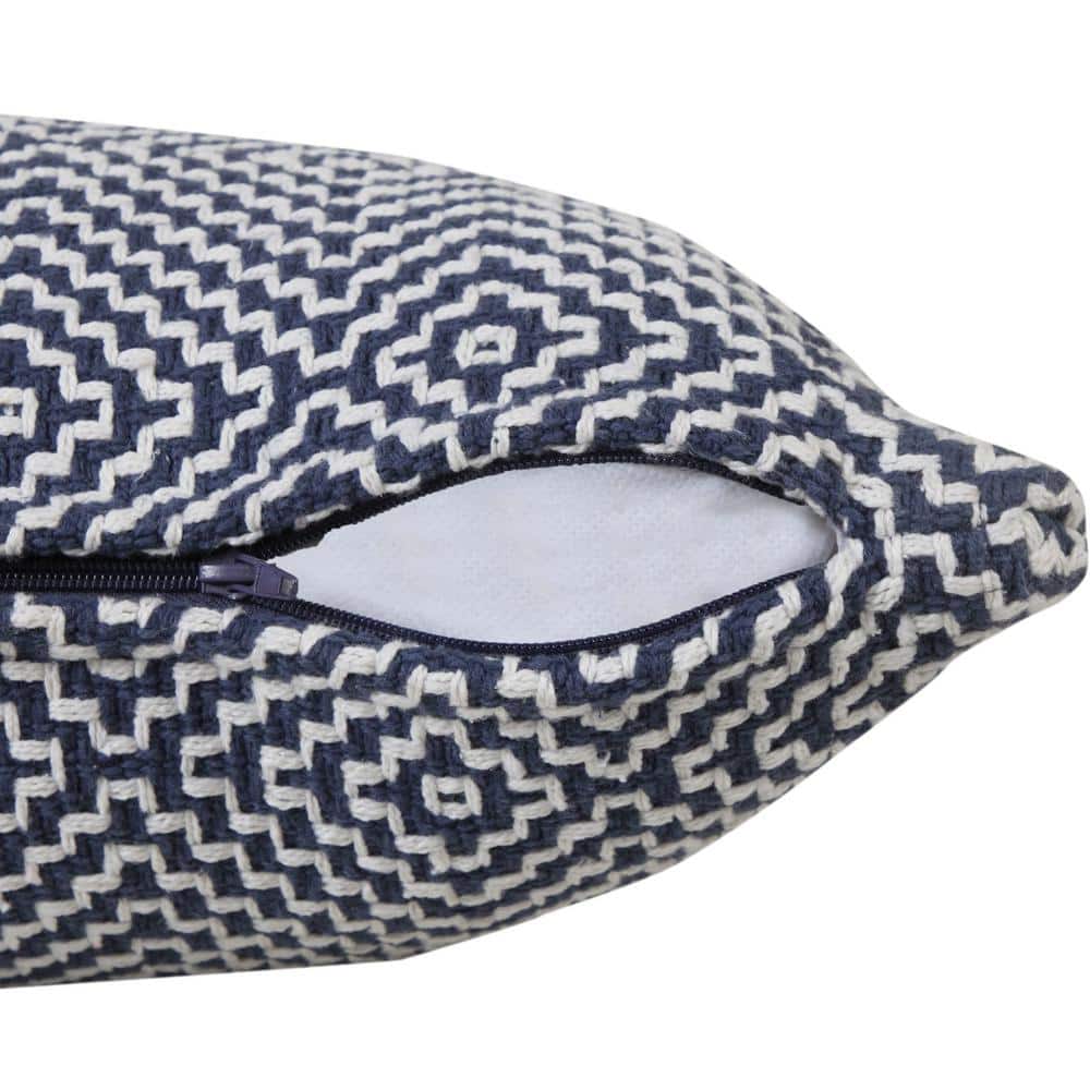 Delight Blue and White Diamond Woven Geometric Cotton Lumbar Pillow