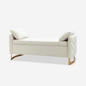 Andrin Ivory 58.5 in. Upholstered Flip Top Storage Bench With Metal Legs