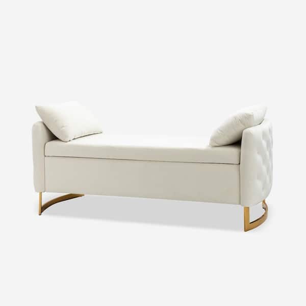 JAYDEN CREATION Andrin Ivory 58.5 in. Upholstered Flip Top Storage Bench With Metal Legs