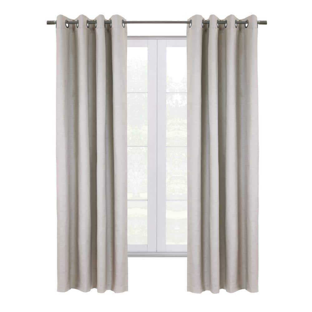 Shadow Off-white Polyester Textured 52 in. W x 108 in. L Grommet Indoor Bla