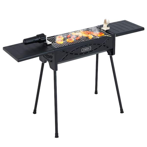 Portable Charcoal Grill with Electric Roasting Fork-Black