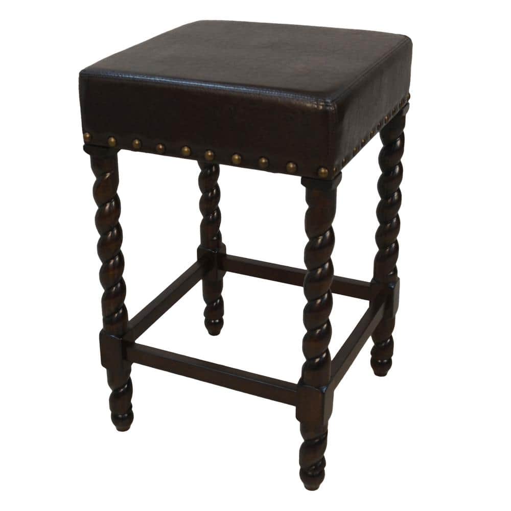 Espresso Brown Leatherette Backless Counter Stool with Nailhead Trim
