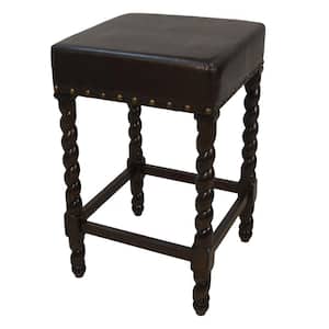 Remick 24 in. Espresso Barley Twist Upholstered Counter Stool