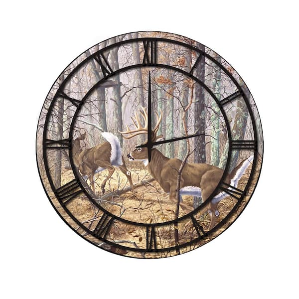 Unbranded "Autumn Pursuit" Full Coverage Art and Black Numbers Imaged Wall Clock