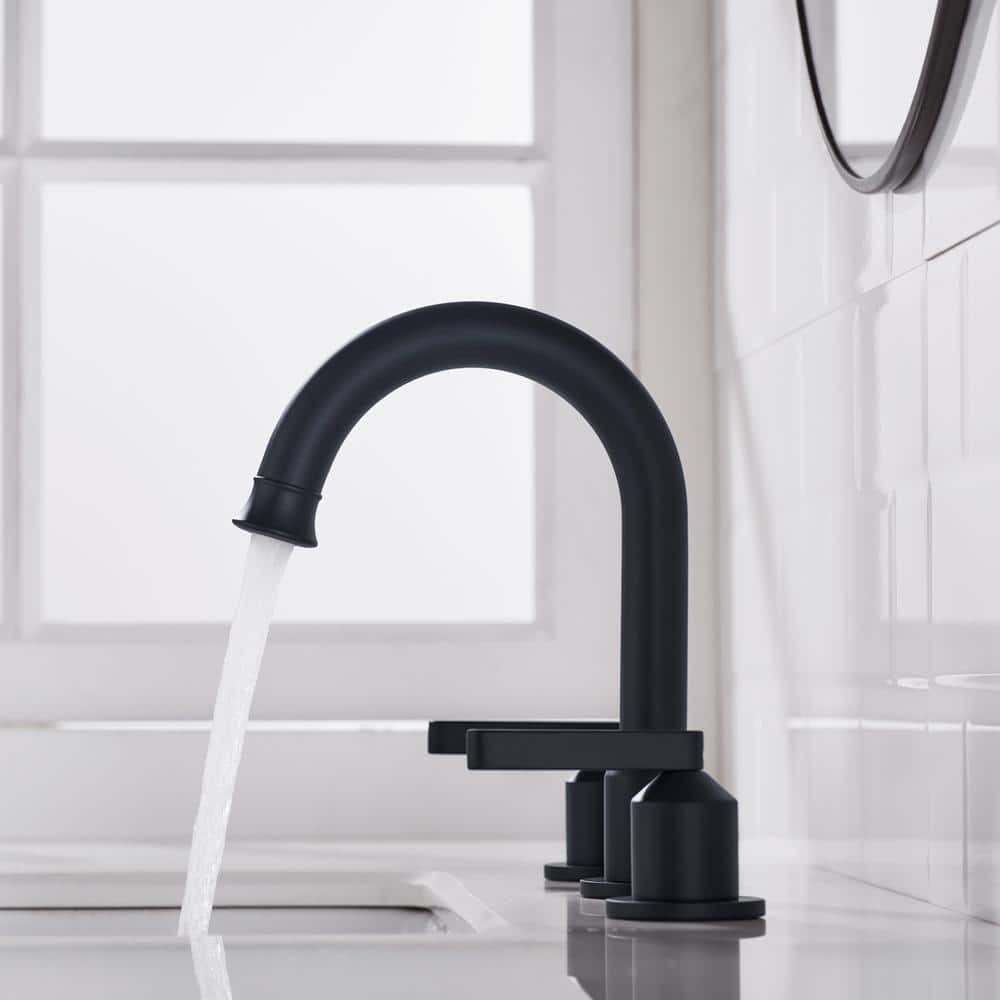 Matte Black Brass 8-Inch Widespread Bathroom Faucet with Cross Handles