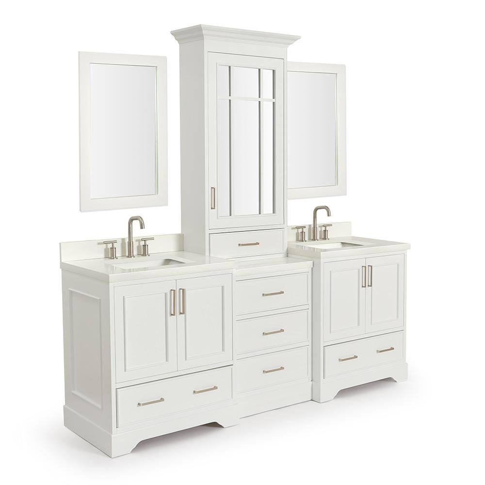 White Double Sink Vanity Set with Quartz Countertop and Mirrors