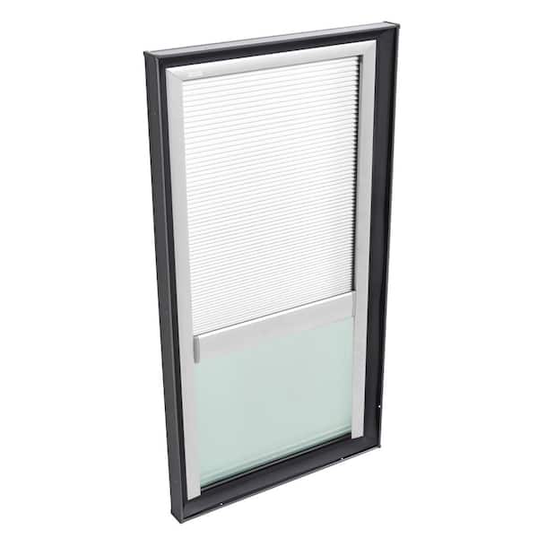 VELUX 22-1/2 in. x 46-1/2 in. Fixed Curb Mount Skylight w/ Tempered Low-E3 Glass & White Manual Room Darkening Blind