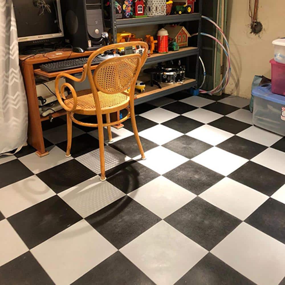 StayLock Black PVC Interlocking Waterproof Floor Tiles, 12x12 inches