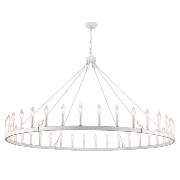 36-Light Vintage White Classic Wagon Wheel Design Chandelier for Living Room with No Bulbs Included