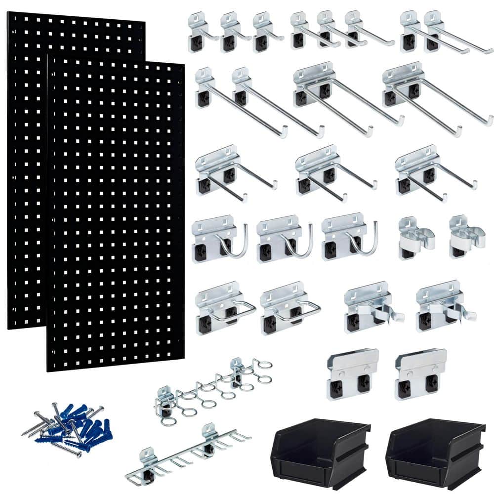 (2) 18 in. W x 36 in. H Black Steel Square Hole Pegboards with 30-piece LocHook Assortment and Hanging Bin System price history on PriceWatchPro