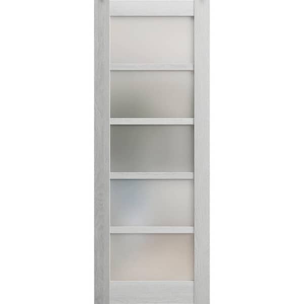32 in. x 80 in. Solid MDF Frosted Glass Light Grey Oak Interior Door Slab