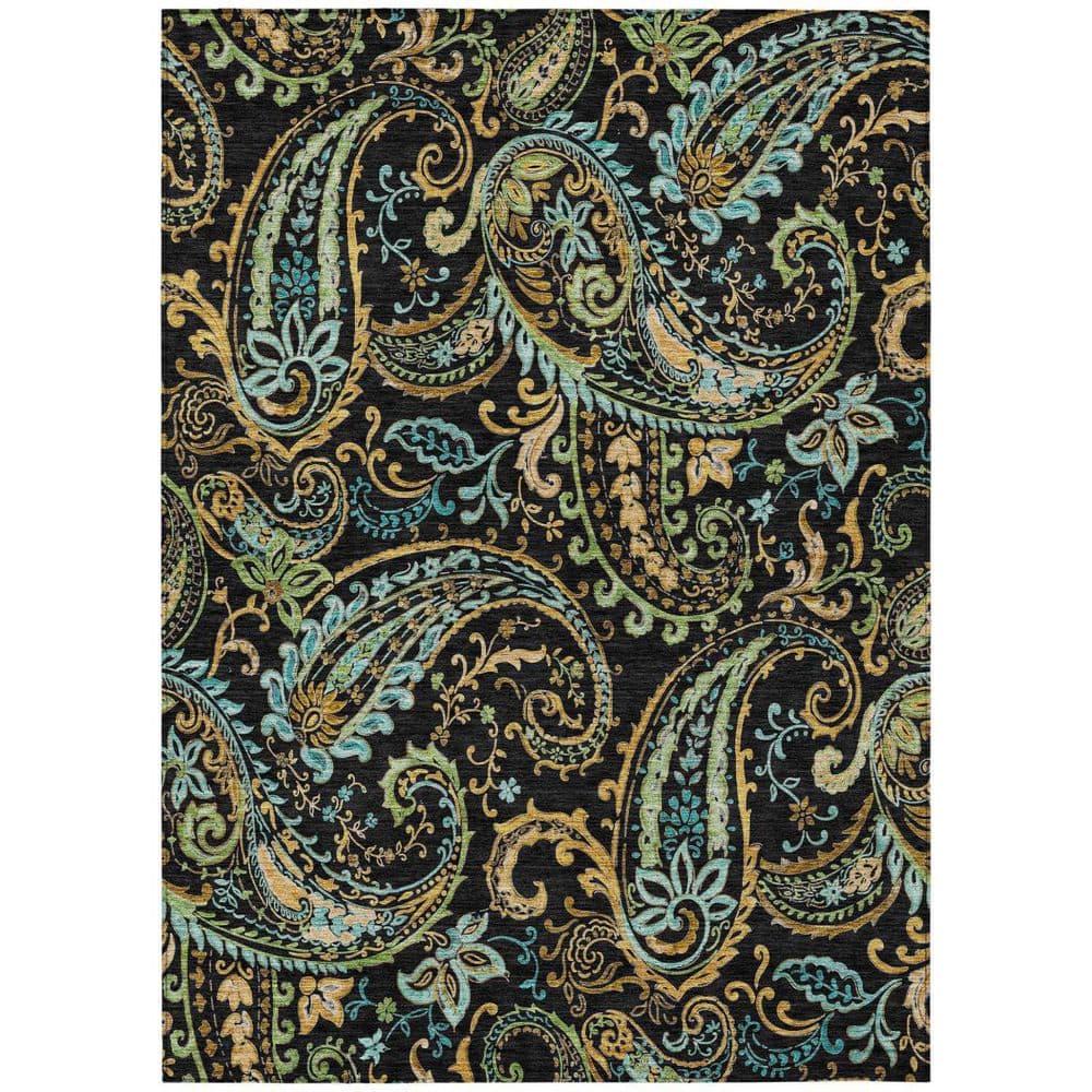 Black, Gold 8 ft. x 10 ft. Woven Paisley Polyester Rectangle Indoor / Outdoor Area Rug price history on PriceWatchPro