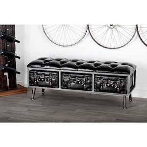 Black Storage Bench with Tufted Faux Leather 18 in. X 48 in. X 16 in.