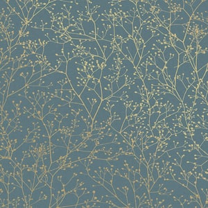 Clarissa Hulse Gypsophila Airforce Blue and Soft Gold Removable Wallpaper