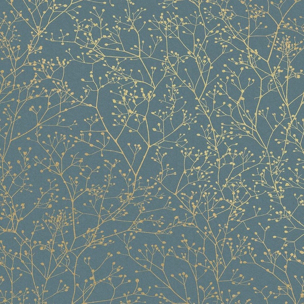 Graham & Brown Clarissa Hulse Gypsophila Airforce Blue and Soft Gold Removable Wallpaper Sample