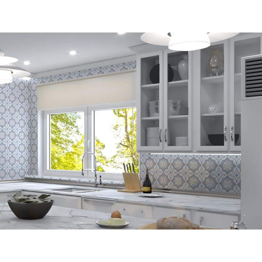 Bliss 8" Gray and Blue Porcelain Moroccan Tile