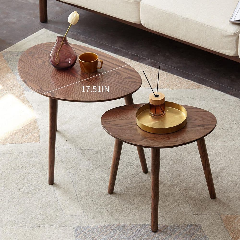 Walnut Brown Wood Mid-century Outdoor Side Table with Stable 3