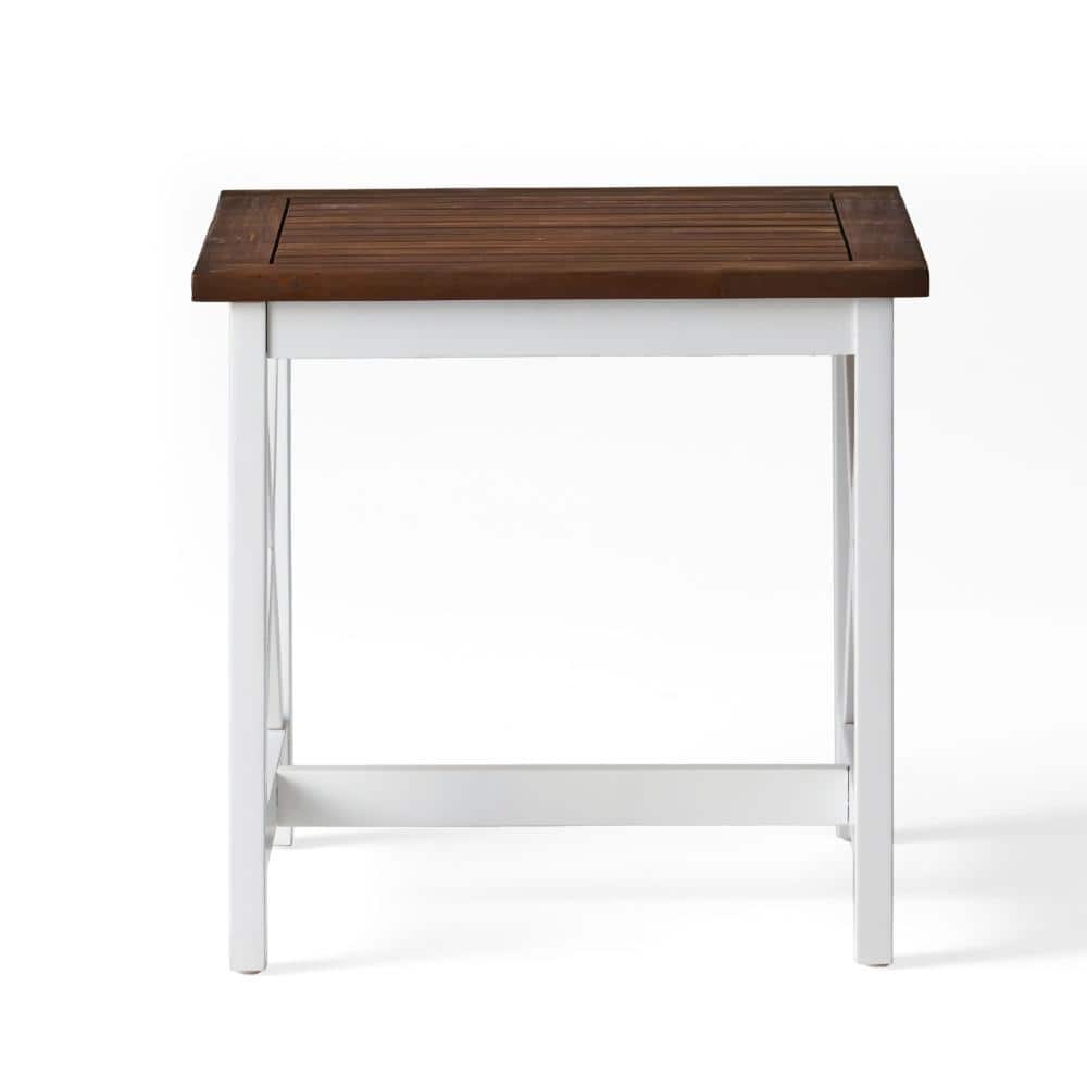Rustic Farmhouse Brown and White Wood Square End Table