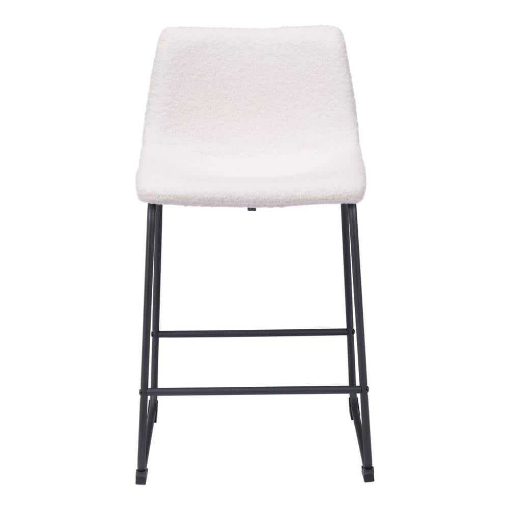 Ivory Upholstered Counter Stools with Black Metal Base, Set of 2
