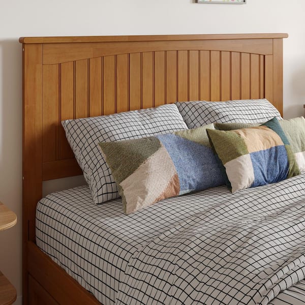 Nantucket Light Toffee Natural Bronze Full Solid Wood Panel Headboard with Attachable Charger