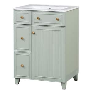 24 in. W x 18.3 in. D x 34.3 in. H Single Sink Bath Vanity in Green with White Ceramic Top and 2-Drawers